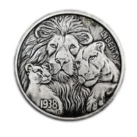 Pièce de monnaie Lion Simba Wandering Coin 1938, Médaille Dollar d'argent antique, Pièce de monnaie à relief animalier du film, avec la gravure 'In God We Trust'