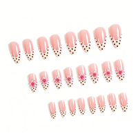 Faux ongles 3D roses à presser, forme amande moyenne, French manucure nude avec pois, pour femme, usage quotidien estival