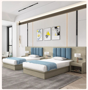 Ensemble complet de lits d'hôtel en bois massif au design moderne, lits simples et doubles pour gîtes, appartements locatifs, logements et dortoirs du personnel - Product Image 3