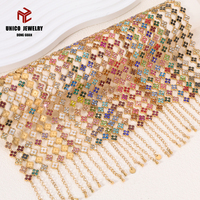 Gelang Baja Anti Karat Berlapis PVD 18K dengan Kristal Rhinestone Berkilau Nan Indah, Berbentuk Semanggi Berdaun Empat, Perhiasan Tenis Pelangi untuk Wanita