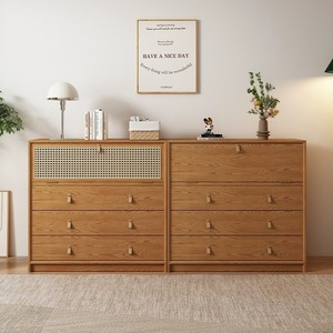 Solid Wood Rattan <b>Chest</b> Of Drawers 4 Drawer <b>Storage</b> Cabinet Bedroom Sideboard Modern Minimalist Design - Product Image 2