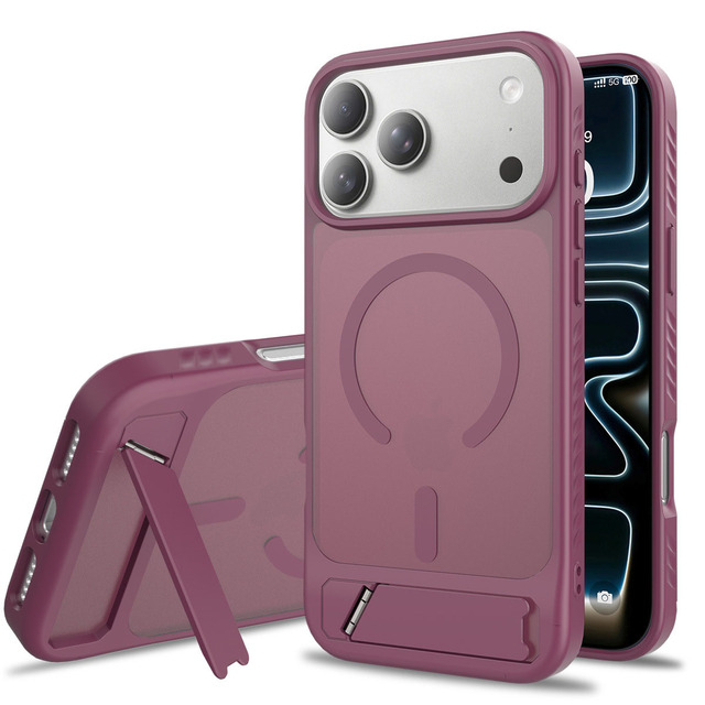 Iphone 18pm Magnetic Phone Case Anti Drop Built in Stand 2-in-1 Skin Feel 17promax Protective Case