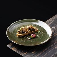 Assiettes à steak en grès réactif brillant vert foncé YAYU pour la restauration et l'hôtellerie – Vente en gros usine