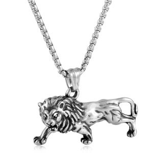 Yunnique – collier avec pendentif Lion en acier inoxydable pour hommes, chaîne avec breloque animale en argent, design de perle carrée 3.0x60cm - Product Image 1