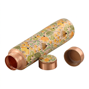 Floral Print Copper Water Bottle Nature Inspired Designer Drink Bottle Reusable Travel Bottle For Home Office And Daily Use - Product Image 1
