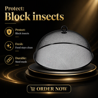 Cloche alimentaire en maille de fer noir anti-mouches pour table de cuisine et buffet