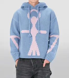 Pull à capuche en tricot à manches longues personnalisé OEM & ODM pulls à col rond pour hommes vêtements tricotés hiver pull à capuche pour hommes