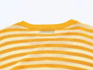 <strong>Orange</strong> Color Crew Neck Button up Striped Pattern Knitted Casual Fashion Sweater <strong>Cardigan</strong> for <strong>Women</strong> - Product Image 5