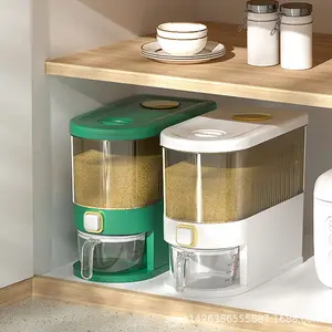 Transparent Plastic Kitchen Food Storage Box Container Date Pet Rotating Rice Dispenser With Cup