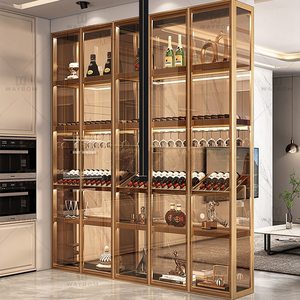 Wohnzimmermöbel Goldener Edelstahlrahmen Glas-Vitrine mit 3 Schubladen für Wohnzimmer Eck-Bar Weinaufbewahrungsschrank - Product Image 6