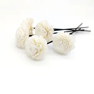 Essentiële Olie Beekje Bloem Stok 3Mm Black Fiber Diffuser Stok Met Natuurlijke 4.5Cm Wit Sola Hout Bloem