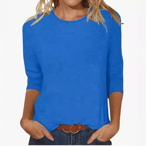 Camiseta de verano de manga siete cuartos para mujer, estilo étnico, floral, bonita, holgada, con cuello redondo y estampado - Product Image 4