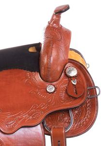 Juego de sillín de cuero Premium Western Pleasure Trail Horse con pectoral y riendas de brida para carreras de barriles y espectáculos - Product Image 3
