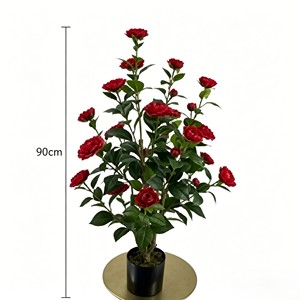Camélia rouge élégant et délicat en pleine floraison avec des pétales volumineux superposés pour la décoration de banquets, les vitrines, les chambres et les jardins. - Product Image 2