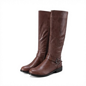 Equestrian <b>Brown</b> Leather Horse <b>Riding</b> <b>Boots</b> Tall Equestrian <b>Boots</b> Side Zipper Buckle Strap for <b>Riding</b> Training Long day use - Product Image 2