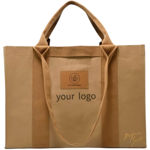 <b>Large</b> Custom Brown Kraft <b>Paper</b> Satchel Style Fashion Shopping Carry <b>Bags</b> Open Canvas Handle Waterproof Daily Use 1.9L Capacity - Product Image 3