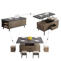 Table basse rectangulaire moderne multifonctionnelle relevable avec rangement et tabourets pour salon