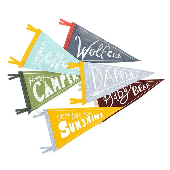 Shanghai Factory Custom printed decoration hanging triangle pennant string wool felt sport bunting flags