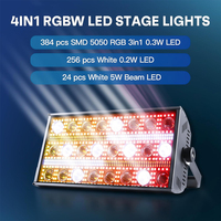 Projecteurs de scène LED 300W Stroboscope RGBW DJ Wash Beam avec contrôle sonore DMX 512 pour fêtes, en alliage d'aluminium, dimmable, IP54
