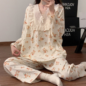 <span class=keywords><strong>Pigiama</strong></span> da Donna Lijia Stile Principessa Primaverile <span class=keywords><strong>e</strong></span> Autunnale con <span class=keywords><strong>Pizzo</strong></span>, Maniche Lunghe <span class=keywords><strong>e</strong></span> Pantaloni Lunghi, Motivo Floreale Dolce - Product Image 4