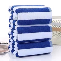 Pure Cotton Blue White Striped Yarn-dyed Rectangle Bath Towel Thickened Absorbent Beach Towel Home Textile Hotel Linen Printed