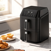 Friteuse à air à panier unique HJ-111 6L+6L, 1300W+1300W, grande capacité, sans huile, avec minuterie 60 min, 220V