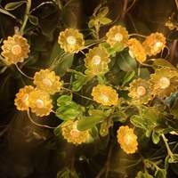 Guirnalda de Luces LED de Primavera/Verano, 20 Piezas, Decoración de Girasoles de Cobre, Funciona con Pilas, Luz Blanca Cálida