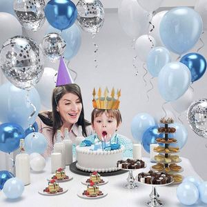 ชุดพวงลูกโป่งหลากสีเมทัลลิกสีฟ้าสีขาวและสีเงินของตกแต่งงานเลี้ยงแต่งงานงานวันเกิดทารกมาการอง104ชิ้น - Product Image 3