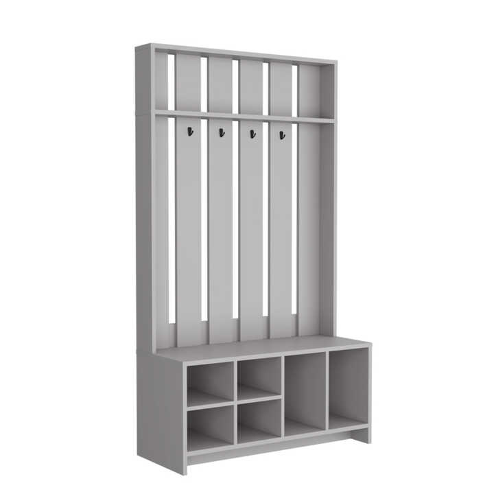 HMS 68 Four Hook Coat and Shoe Rack Gray Wood-for Entryway Organization