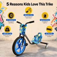 Drift Trike pour Enfants, Véhicule de Drift à Grandes Roues, Pneu Avant Gonflable de 16 Pouces, PU Léger de 70 mm, Cadre Réglable, 100 kg, Électronique Moderne
