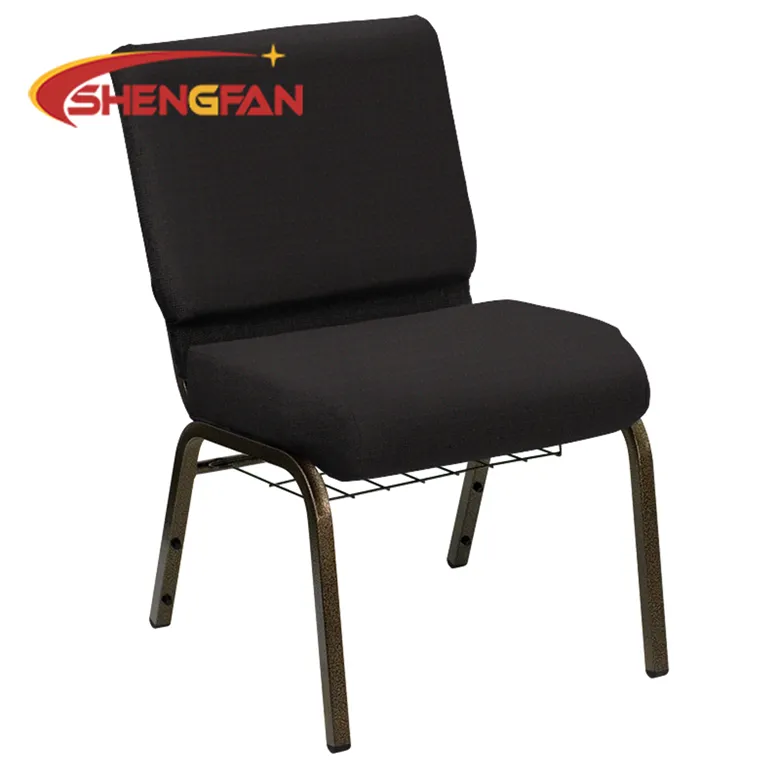 Factory Direct Stack Upholstery Arm Sillas De Madera De Iglesia Black Fabric Church Pastor Chairs