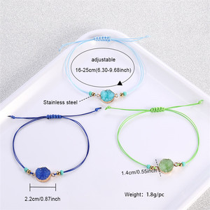 สร้อยข้อมือเชือกเคลือบขี้ผึ้ง6สีสำหรับผู้หญิงผู้ชาย,ทำด้วยมือบัตร <span class=keywords><strong>Wish</strong></span> Charm ลูกปัดสแตนเลส - Product Image 2
