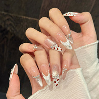 Diseño # 660 # 662 # 675 Uñas Postizas Ovaladas de Almendra, Juego de 10 Uñas Postizas a Presión, Uñas Acrílicas Francesas Hechas a Mano con Perlas, Uñas Postizas de Gel Grueso Personalizadas