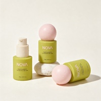 Emballage cosmétique au design moderne et élégant, flacon pompe pour sérum de 15 ml, flacons en verre vides pour fond de teint avec bouchon en forme de boule sphérique rose