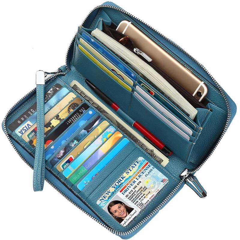 Women's RFID Blocking PU Leather Zip Around Wallet Clutch Large