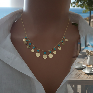 925K Sterling <b>Silver</b> Turquoise Circle <b>Choker</b> Drop Necklace - Product Image 3