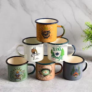 Wholesale 12oz Outdoor Portable Metal <strong>Tin</strong> Camp <strong>Mug</strong> Custom Logo Enamel Coffee <strong>Mug</strong> Rolled Rim Lid Dishwasher Microwave Safe 350ml - Product Image 1