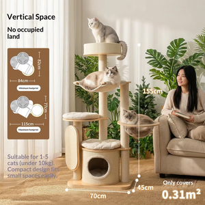 Arbre à chat extra-large en bois massif pour toute la famille, structure d'escalade multi-niveaux pour chats, centre d'activités intérieur - Product Image 3
