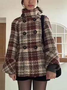 Veste à carreaux de style automne hiver 2025 <span class=keywords><strong>pour</strong></span> femmes européennes américaines manteau long à simple boutonnage veste épaissie - Product Image 5