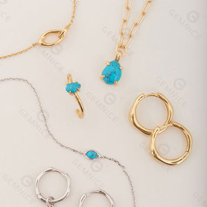 Gemnel Wave Link Collar y pulsera Set Chapado en oro Plata de ley Capas ajustables Joyería Wave Pendant - Product Image 6