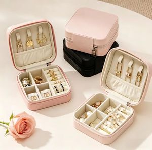 Portable PU Leather Jewelry <b>Box</b> <b>Small</b> Earring Organizer with Velvet Lining Lightweight Travel <b>Storage</b> Case for Rings Necklaces - Product Image 1