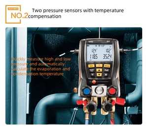 Ensemble de manomètres numériques Testo 557S avec pinces et tuyaux pour le test de charge de réfrigérant HVAC - Product Image 3
