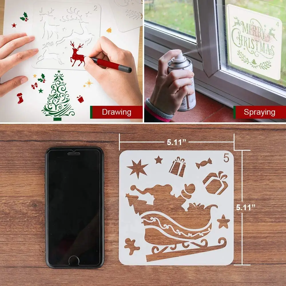 Christmas Stencils Template Wood Craft for Art Drawing Painting Spraying Window Wood Holiday Snowflake DIY Decoration 5x5 inch