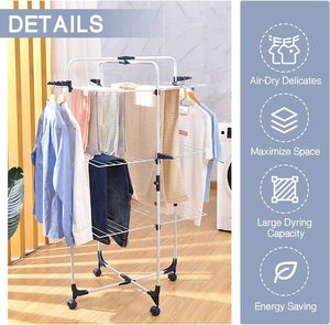 Bon marché, porte-<span class=keywords><strong>linge</strong></span> pliable à 3 niveaux en métal pour salle de bain avec roues, design moderne peu encombrant - Product Image 2