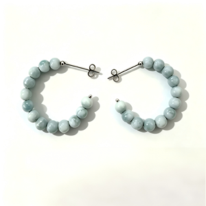 Boucles d'oreilles créoles LY 925 en larimar bleu avec pierre en forme de boule, plaqué rhodium, style classique pour femme, cadeau de fête, bijoux - Product Image 3