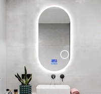 Miroir de salle de bain ovale à LED certifié CE ETL, à fixation murale, cadre fin, miroir à LED à intensité variable