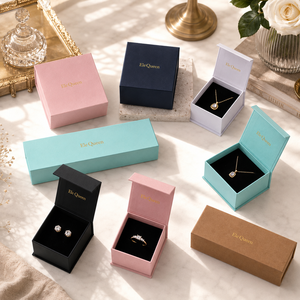 Boîte d'emballage de bijoux de luxe magnétique de style livre avec logo personnalisé, design portable, marque EQ pour bagues, boucles d'oreilles, colliers - Product Image 1