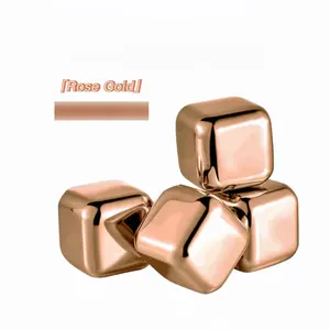 Logo Kustom Rose Gold Es Batu Set Batu Dingin Batu Dapat Digunakan Kembali Es Batu Stainless Steel Batu Wiski