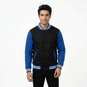 Veste de sport personnalisée avec logo, coupe-vent, respirante, réversible, en toile de laine, à capuche, manches patchwork, pour équipes scolaires - Product Image 1