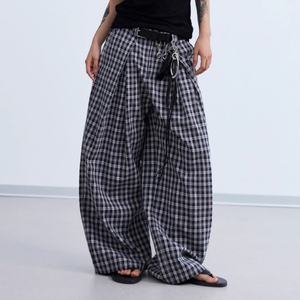 กางเกงขายส่งแฟชั่นคลาสสิกสไตล์ลำลองใส่สบายทรงหลวมจีบระบายสำหรับผู้ชาย กางเกงผ้าฝ้ายคุณภาพสูงลายตารางสำหรับผู้ชาย - Product Image 3